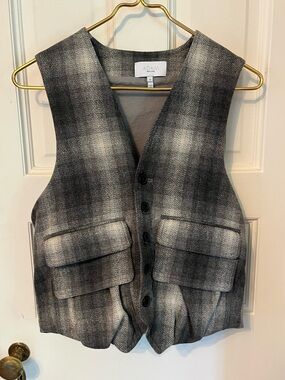 Adam Lippes Wool Plaid Vest - Gray Check, Size S